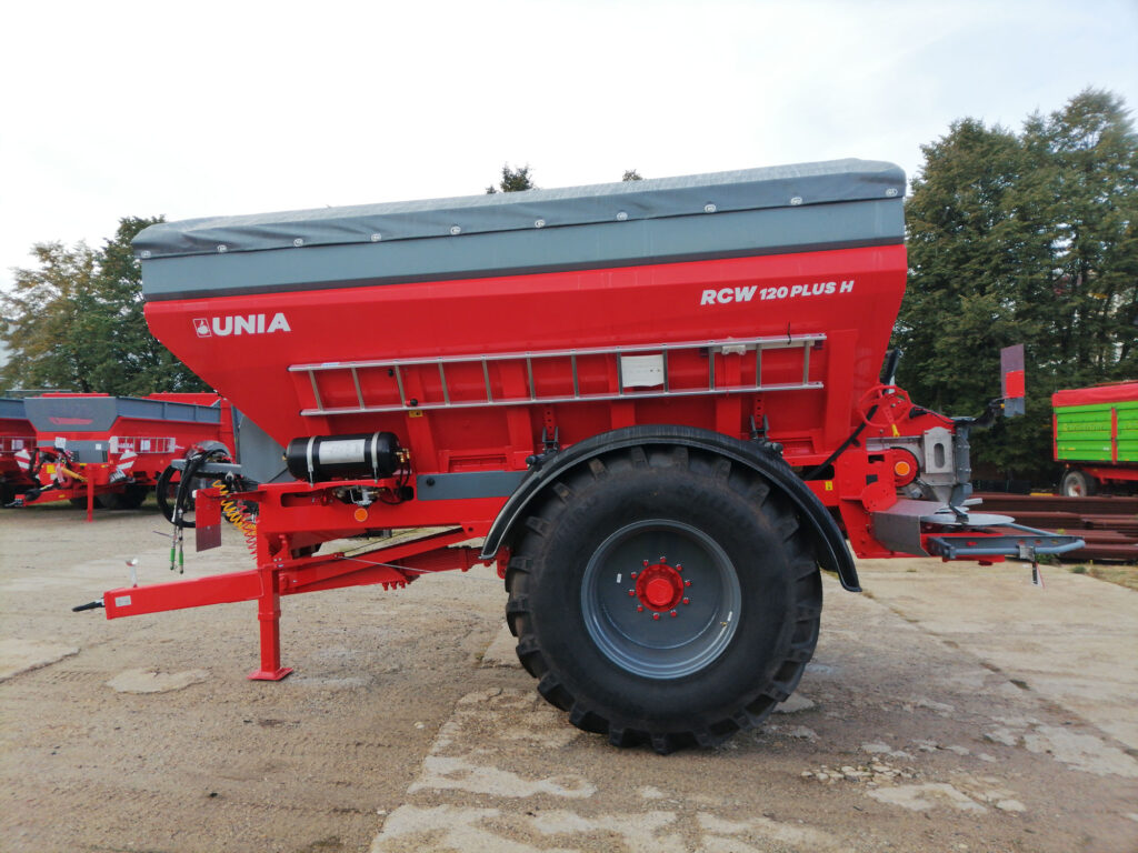 UNIA RCW 120 Plus kalkinlevitin sivusta kuvattuna.
