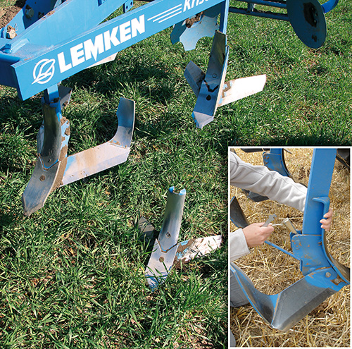 Lemken Kristall -kultivaattorin TriMix-kärkien pikavaihtojärjestelmä, jonka avulla kärkien vaihtaminen on helppoa ja nopeaa.