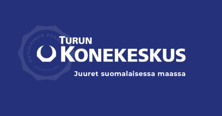 Logo ja slogan tummansinisellä pohjalla.