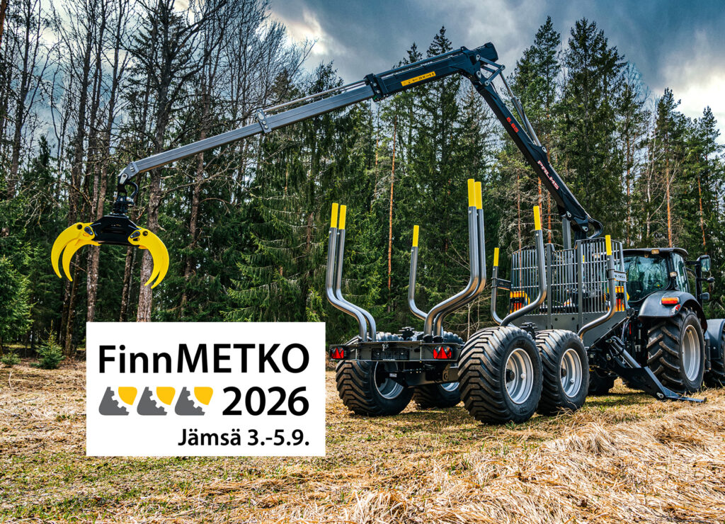 Palms-metsäkärry esittelyssä FinnMETKO-konemessuilla Jämsässä.